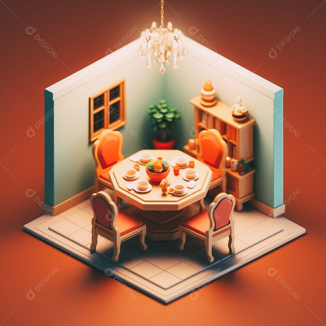 Jantar isométrico fofo 3D