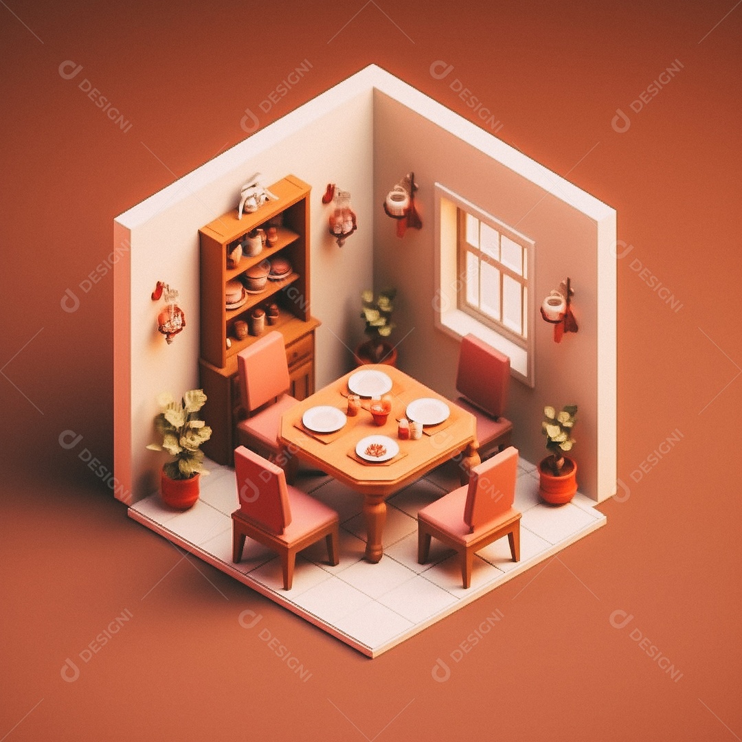 Jantar isométrico fofo 3D