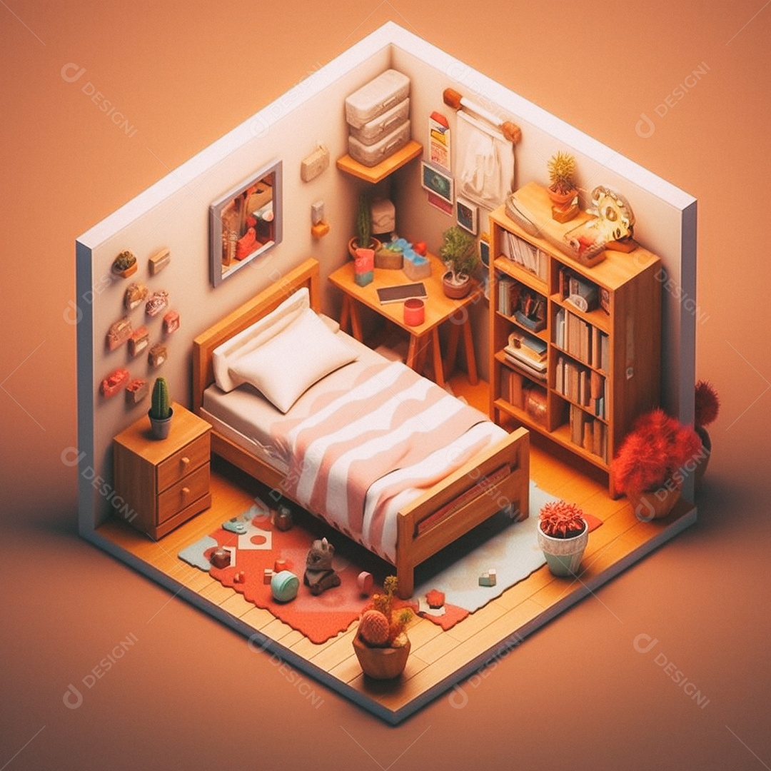 Escritório isométrico fofo Modelo 3D