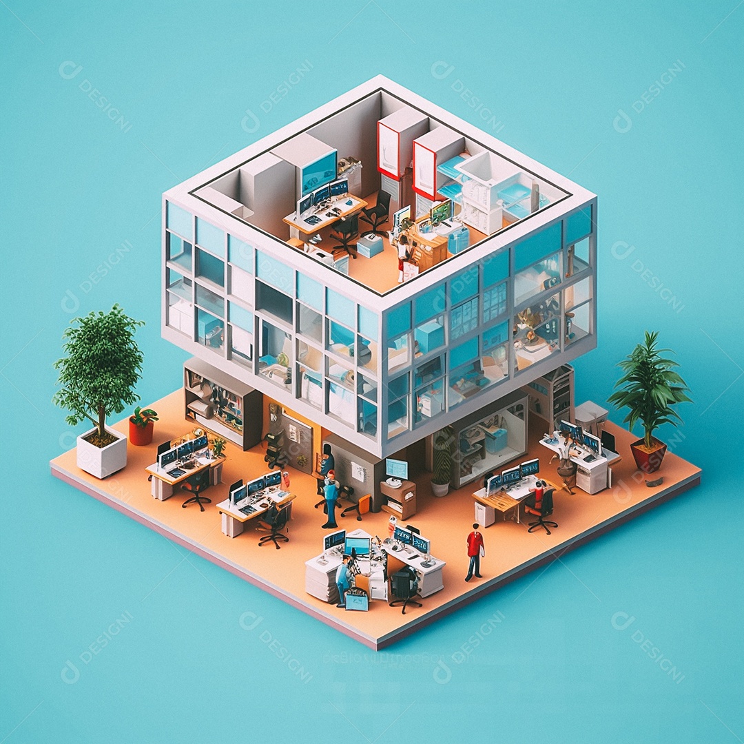 Escritório isométrico fofo Modelo 3D