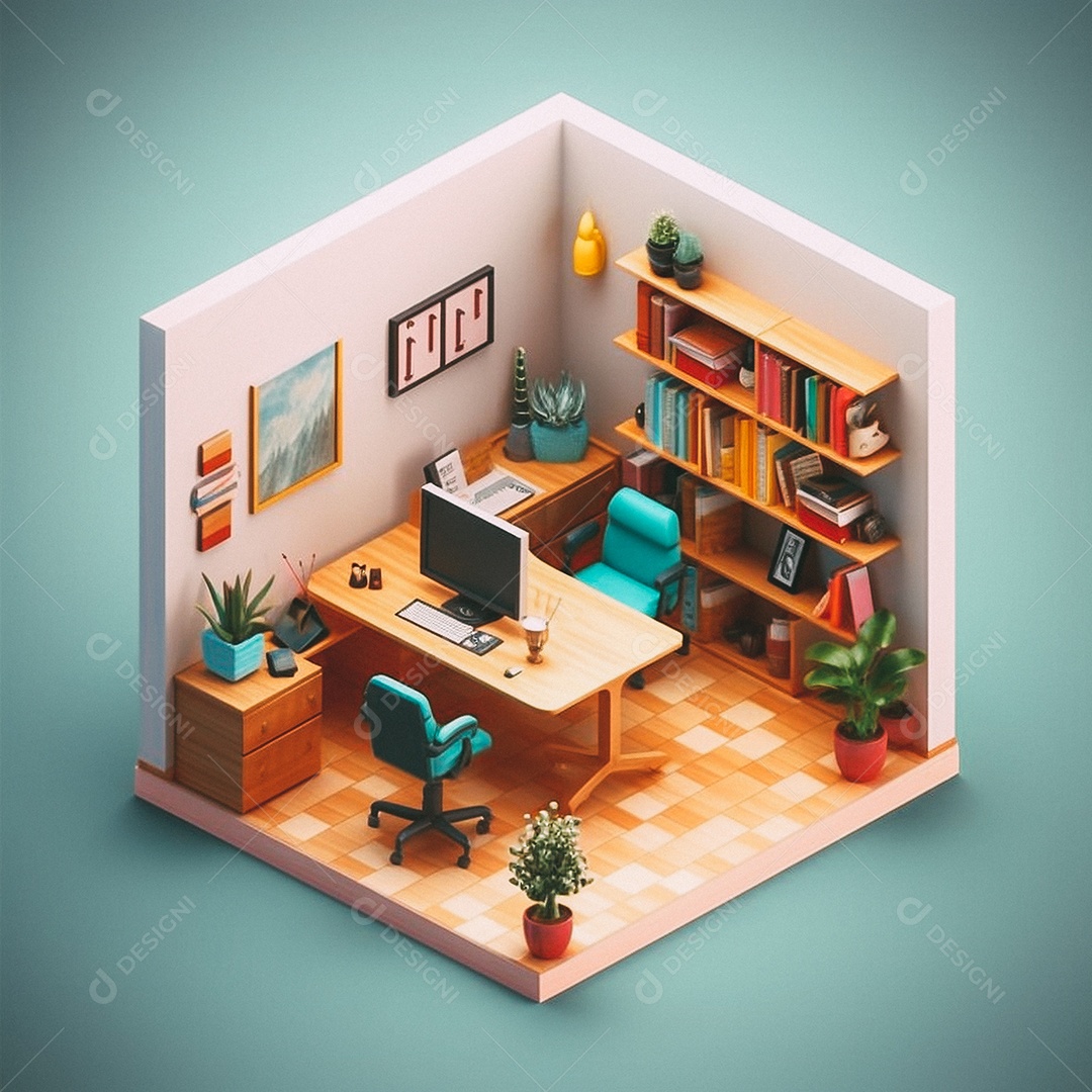 Escritório isométrico fofo Modelo 3D