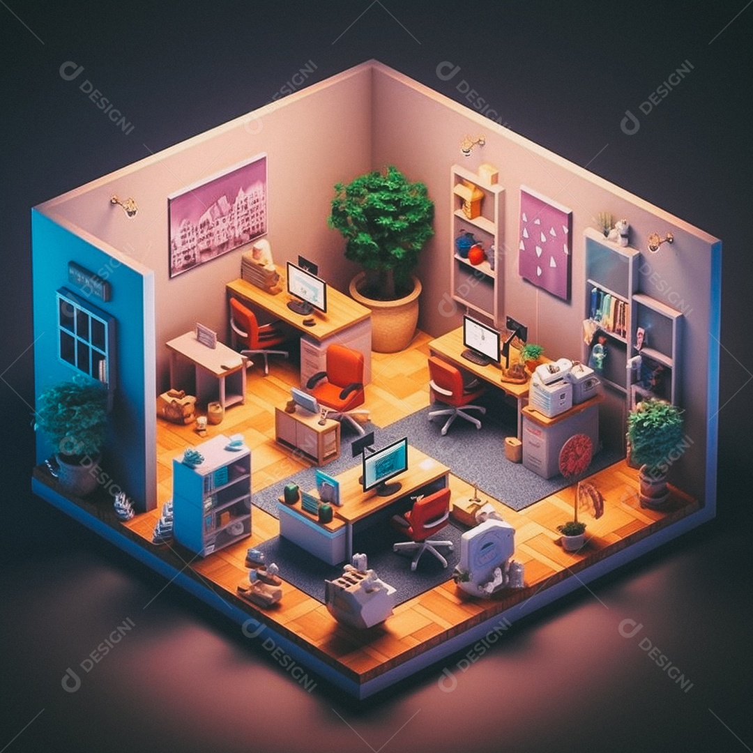 Escritório isométrico fofo Modelo 3D