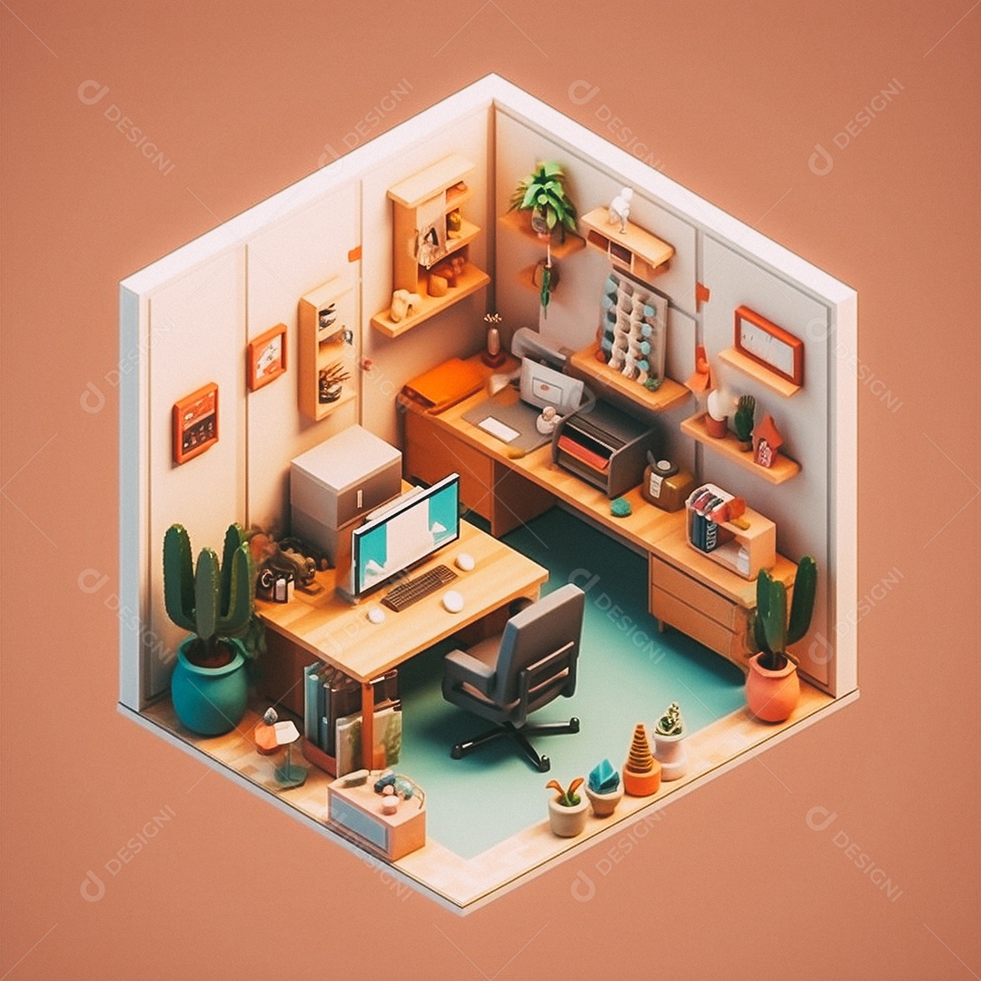 Escritório isométrico fofo Modelo 3D