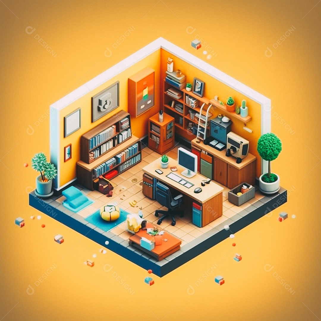 Escritório isométrico fofo Modelo 3D