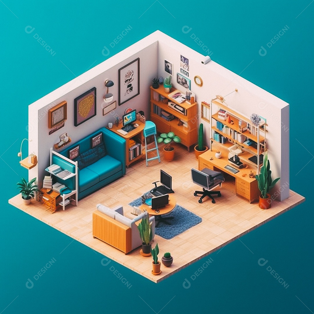 Escritório isométrico fofo Modelo 3D