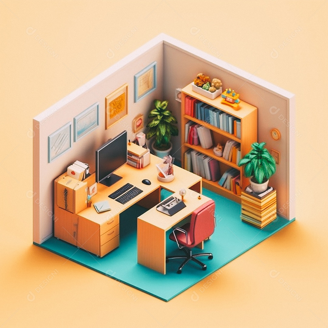 Escritório isométrico fofo Modelo 3D