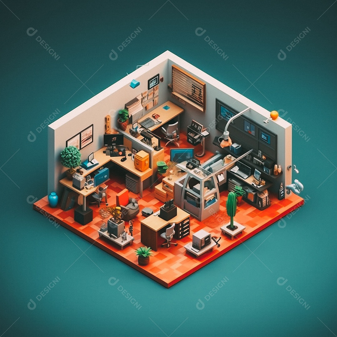 Escritório isométrico fofo Modelo 3D