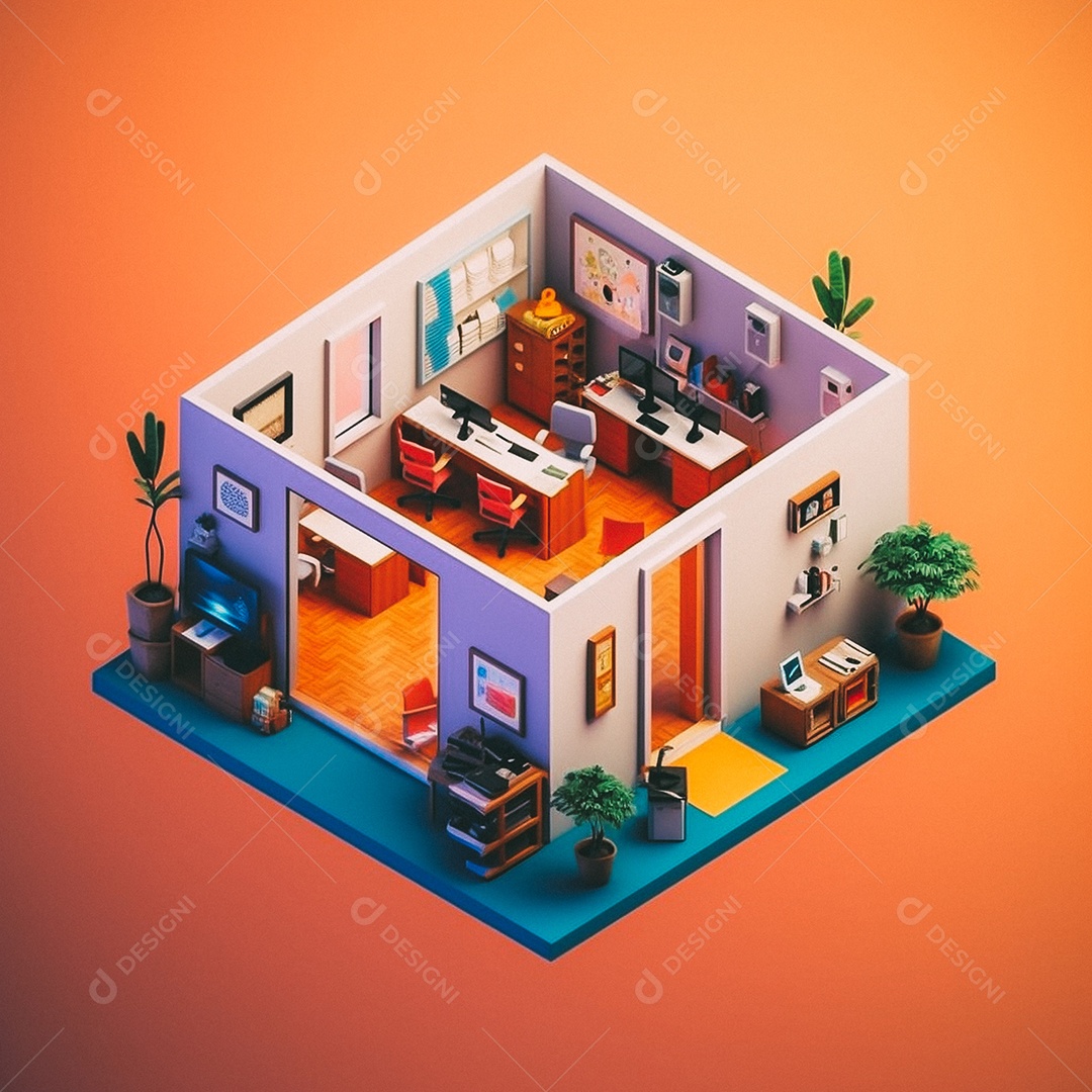 Escritório isométrico fofo Modelo 3D