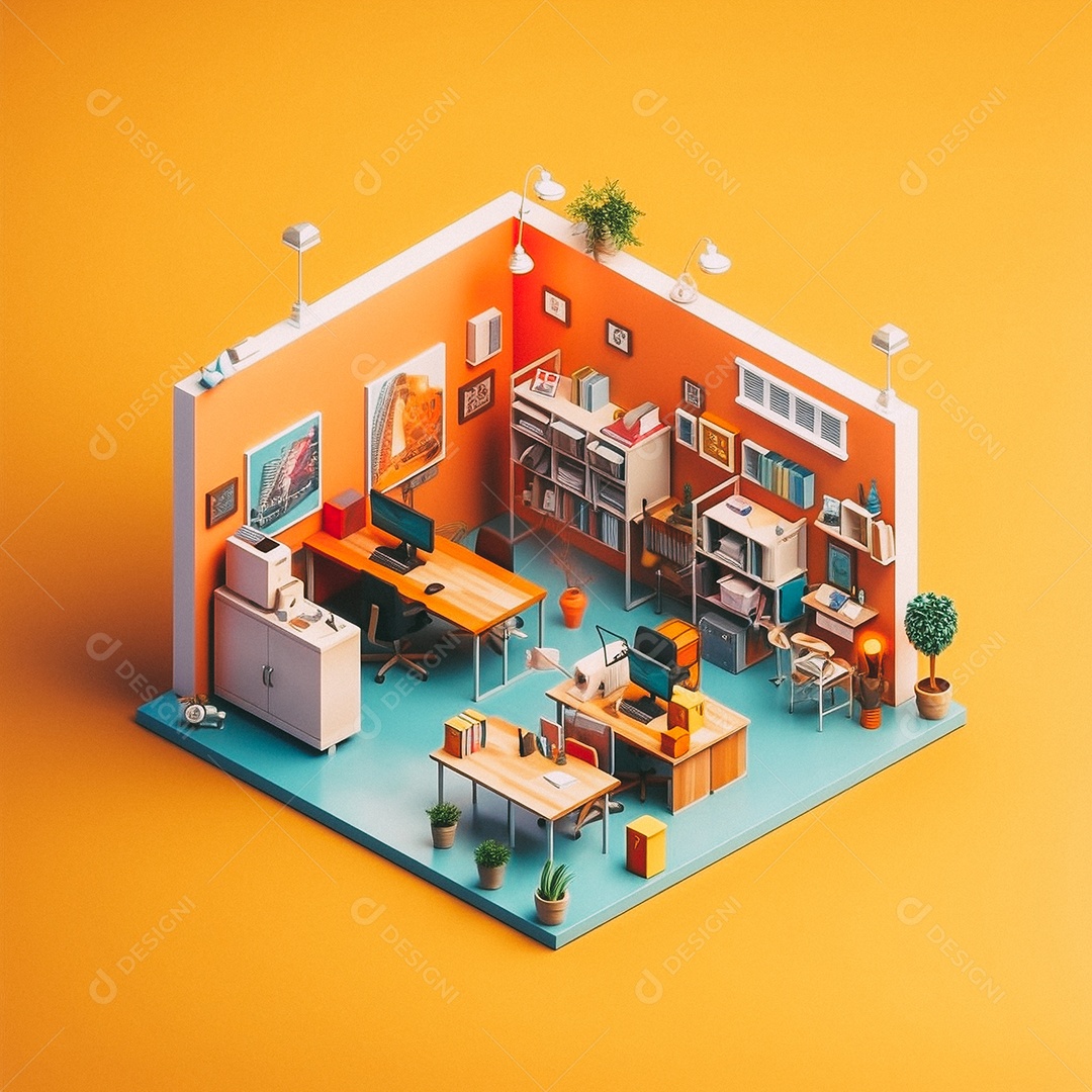 Escritório isométrico fofo Modelo 3D
