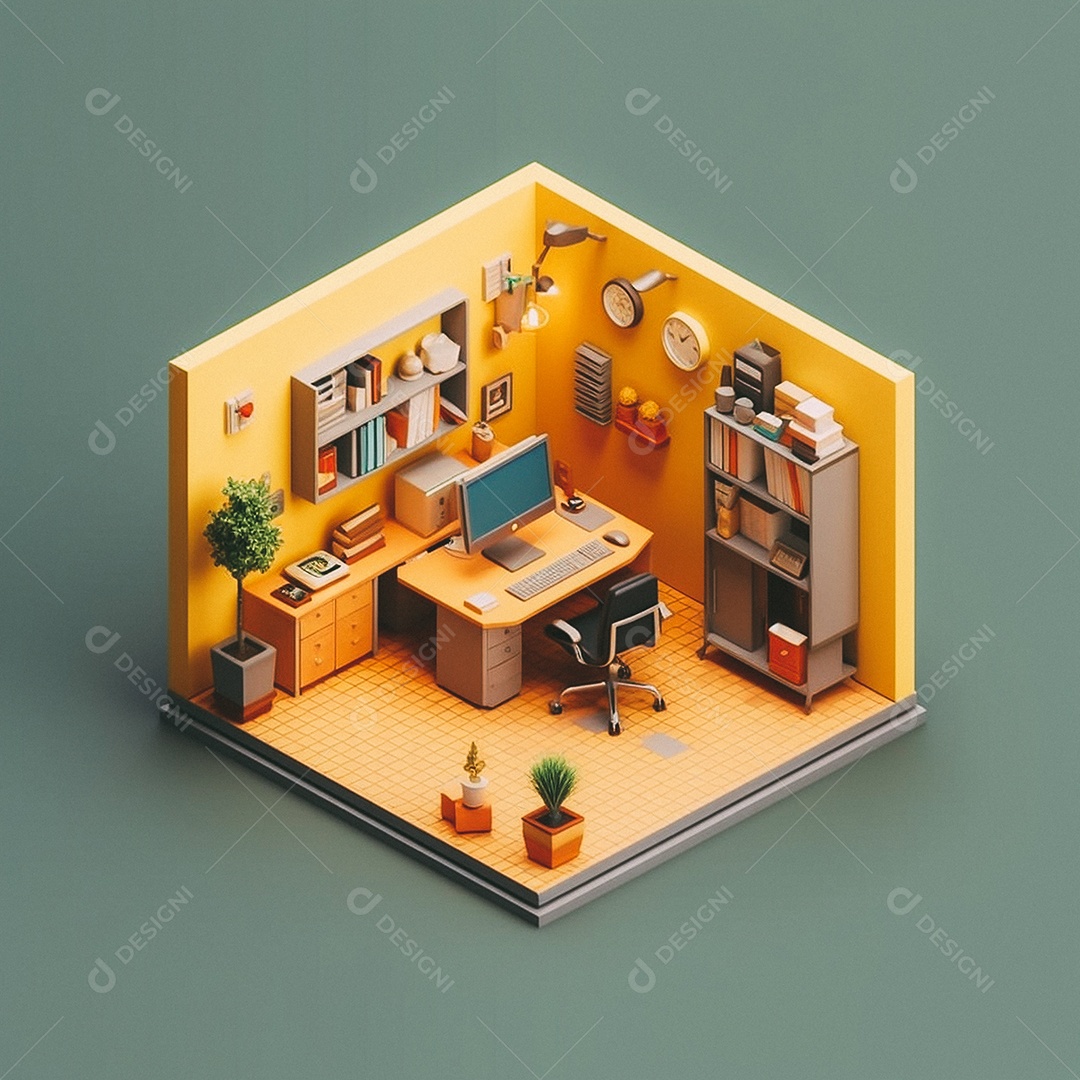 Escritório isométrico fofo Modelo 3D