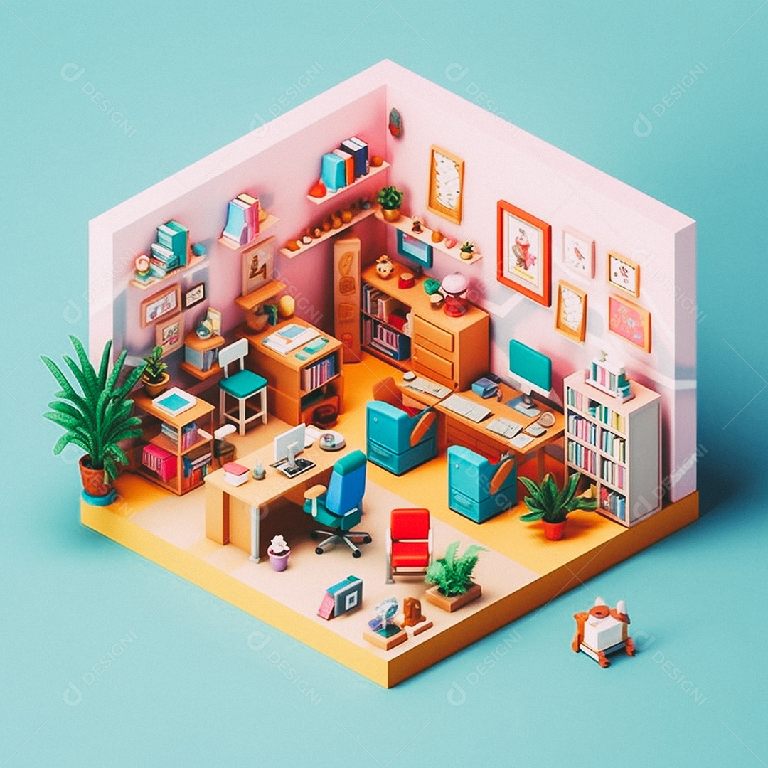 Escritório isométrico fofo Modelo 3D