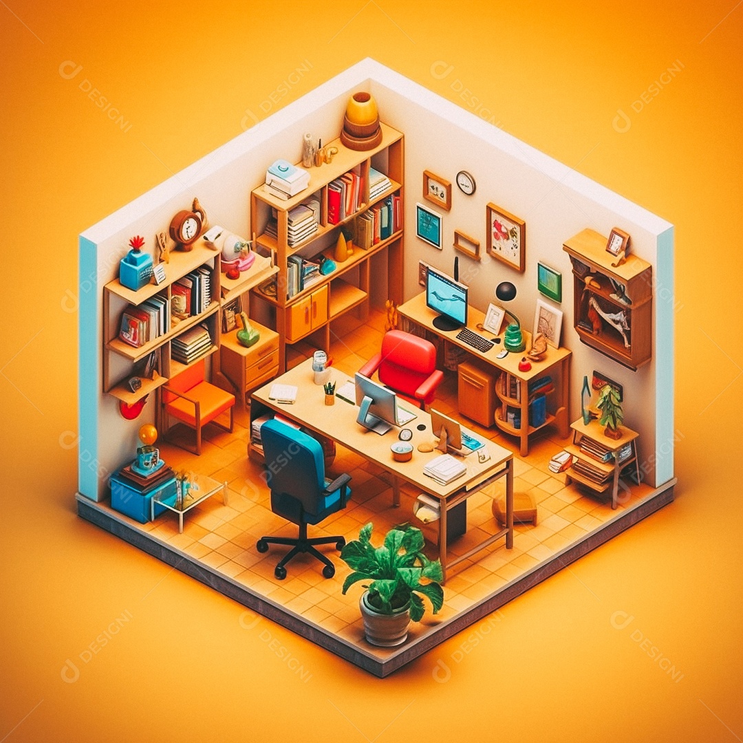 Escritório isométrico fofo Modelo 3D