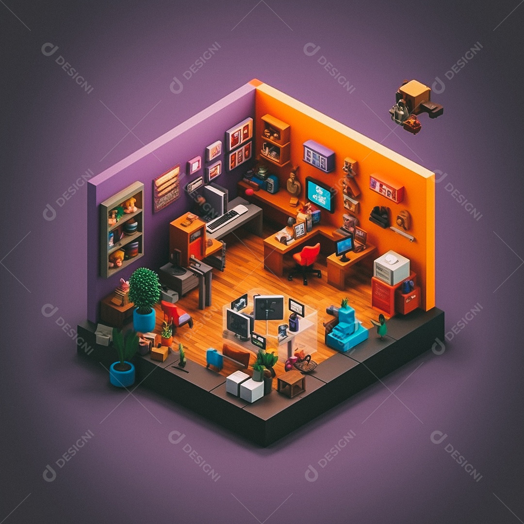Escritório isométrico fofo Modelo 3D