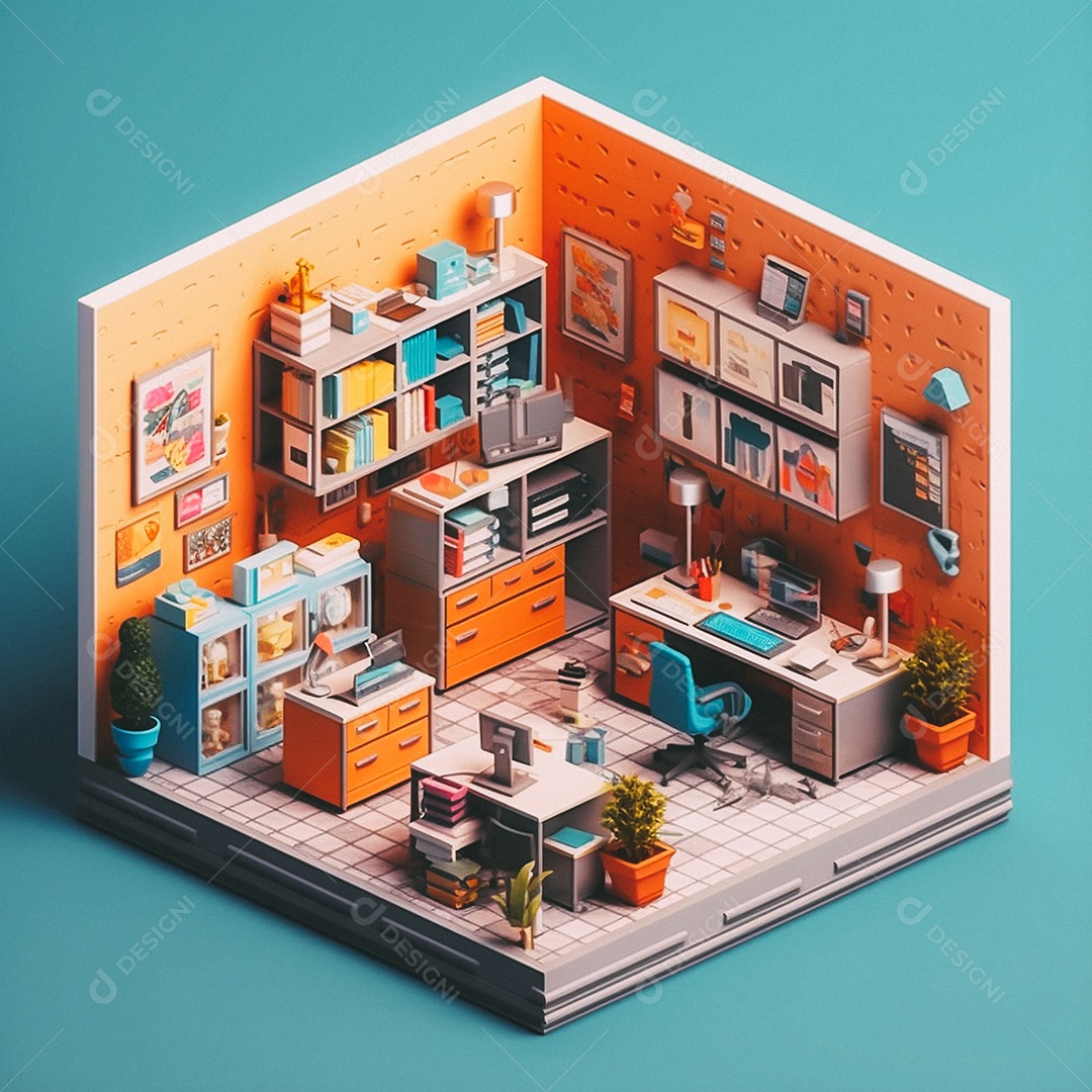 Escritório isométrico fofo Modelo 3D