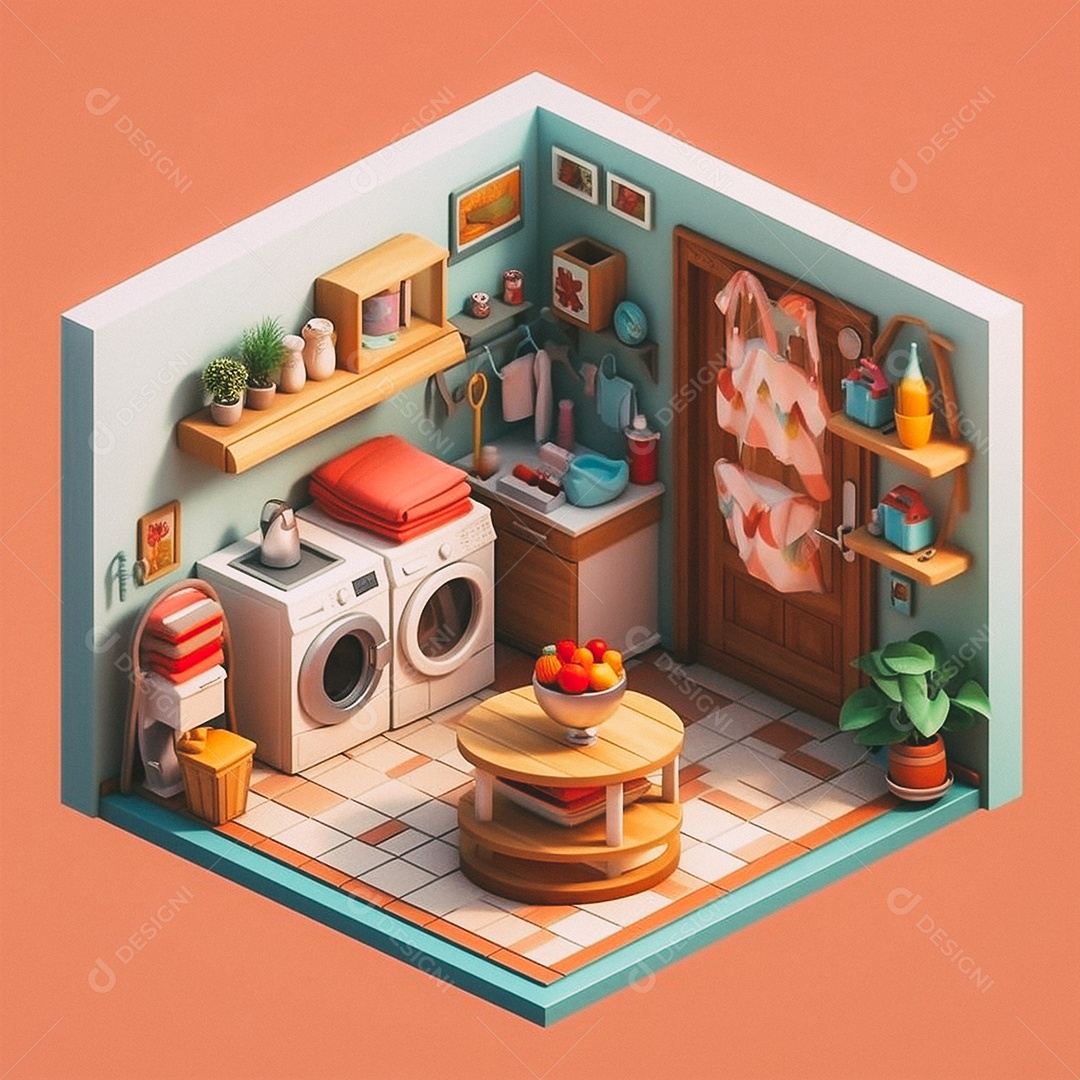 Escritório isométrico fofo Modelo 3D