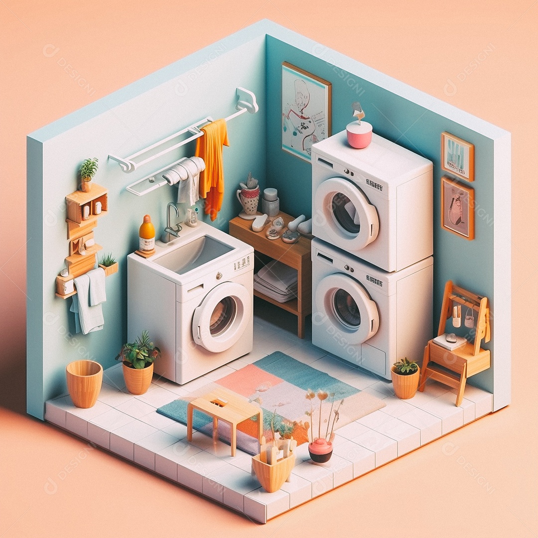 Lavanderia isométrica fofa Modelo 3D