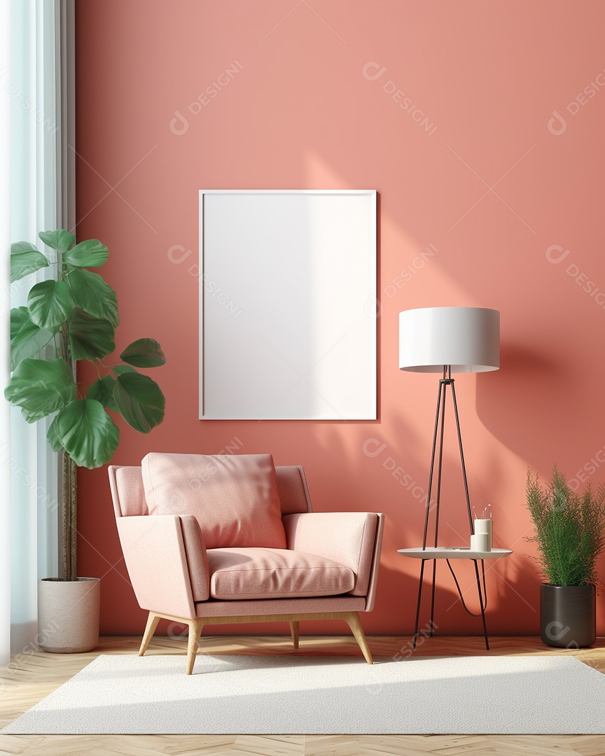 Maquete 3D do interior da sala de estar