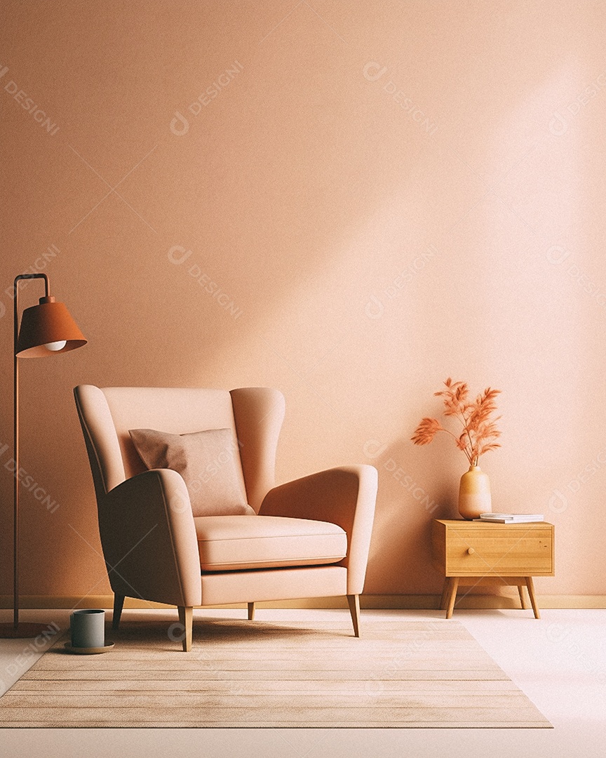 Maquete 3D do interior da sala de estar