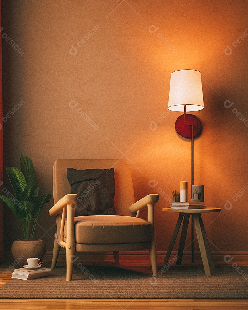 Maquete 3D do interior da sala de estar