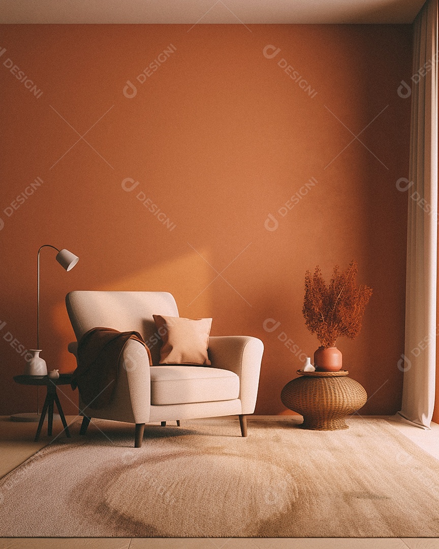 Maquete 3D do interior da sala de estar