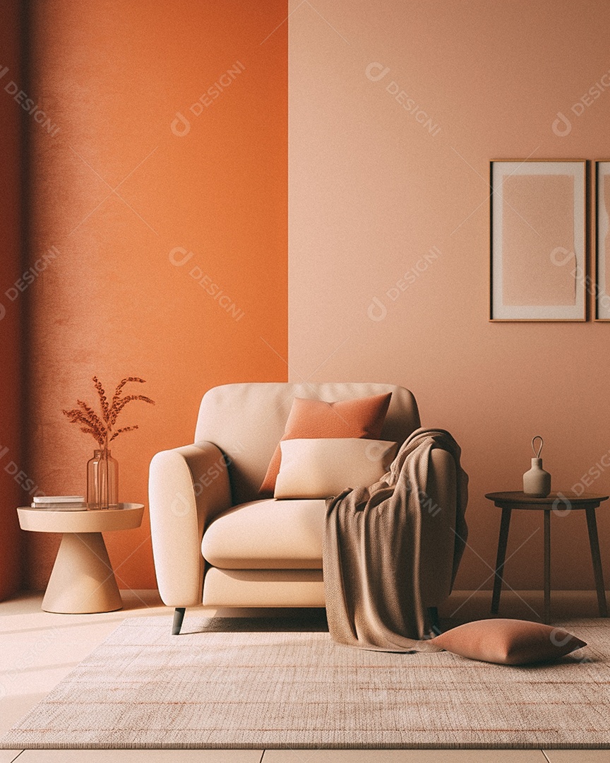 Maquete 3D do interior da sala de estar