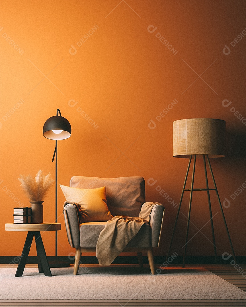 Maquete 3D do interior da sala de estar