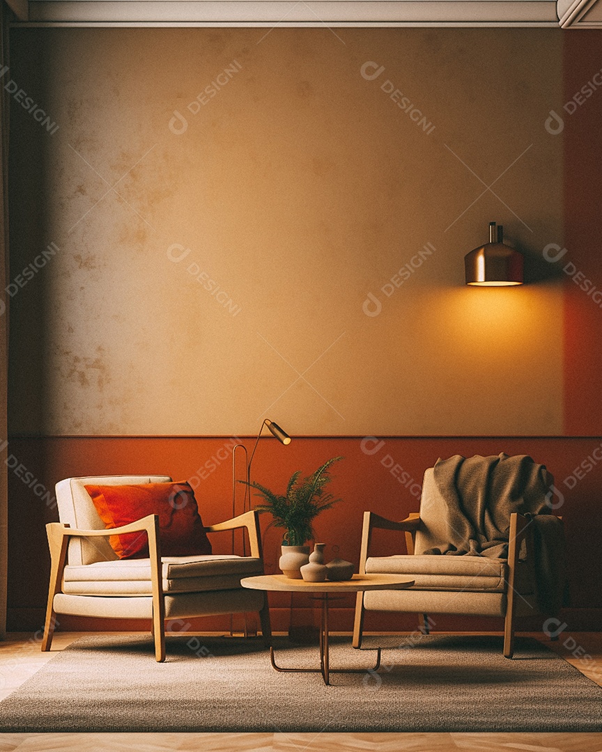 Maquete 3D do interior da sala de estar