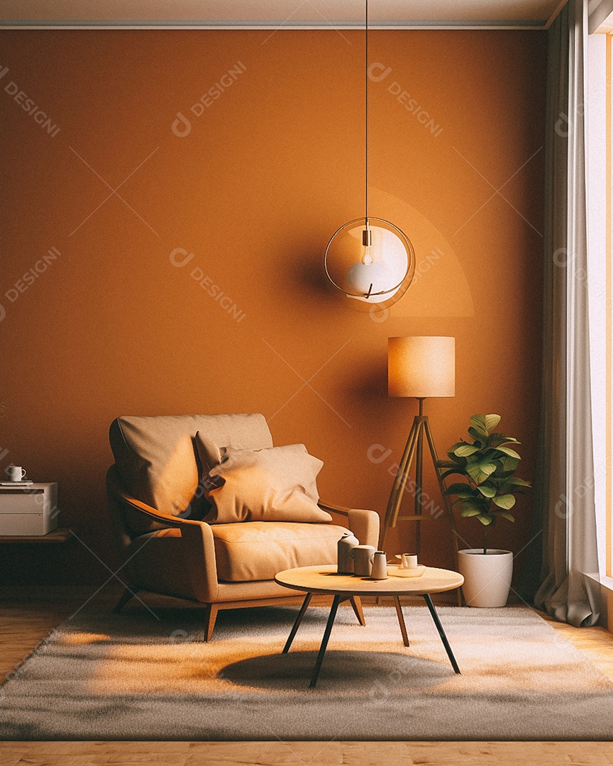 Maquete 3D do interior da sala de estar