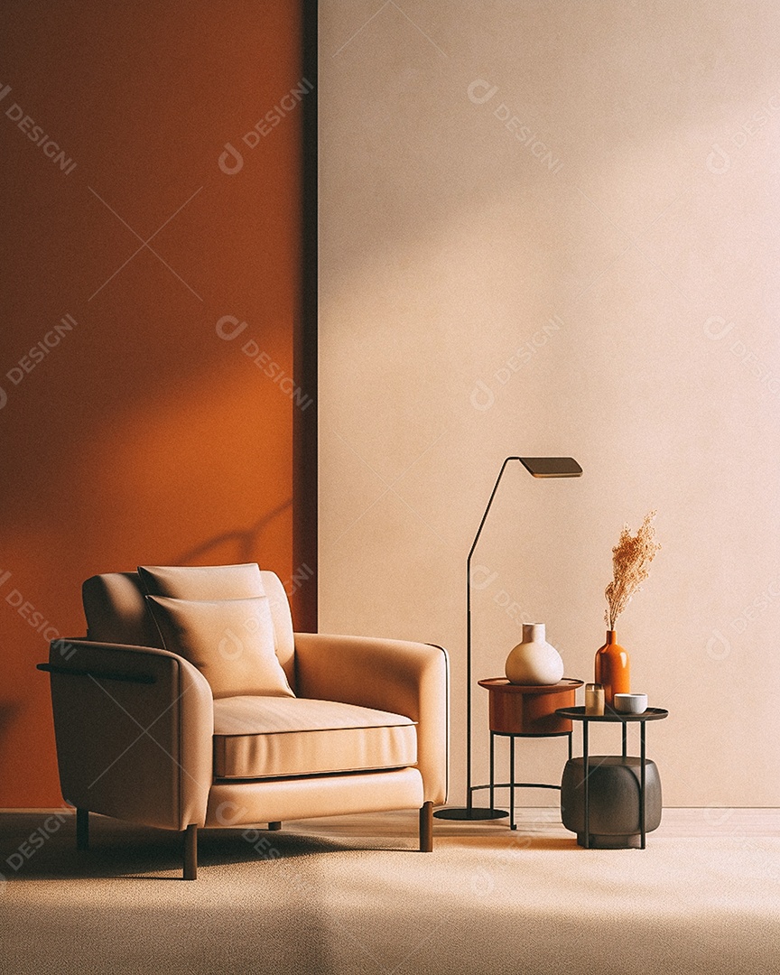 Maquete 3D do interior da sala de estar