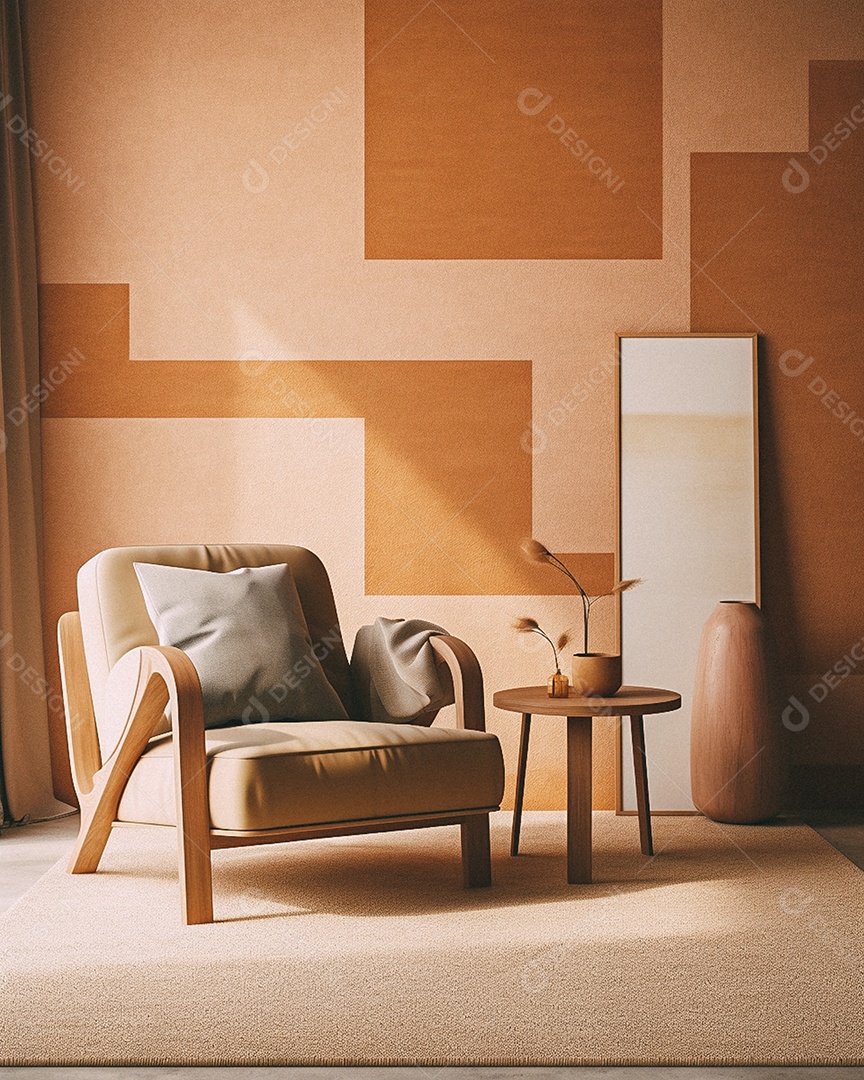 Maquete 3D do interior da sala de estar