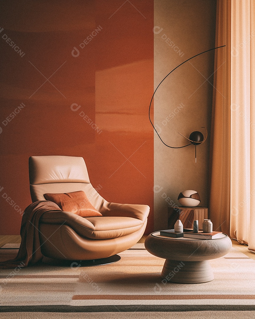 Maquete 3D do interior da sala de estar