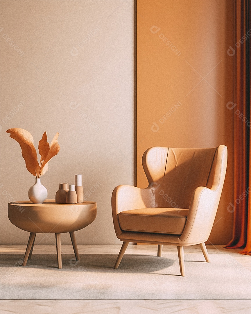 Maquete 3D do interior da sala de estar