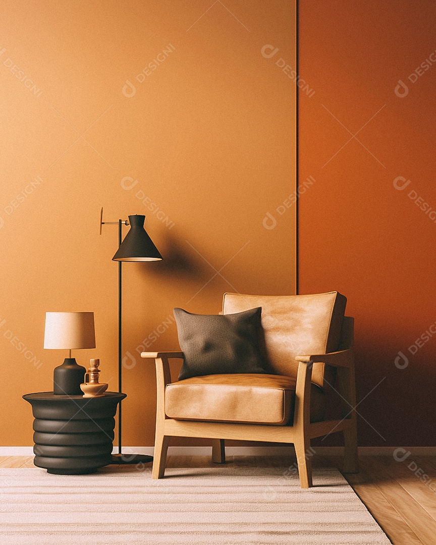 Maquete 3D do interior da sala de estar