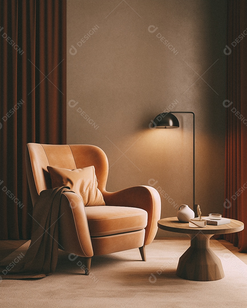 Maquete 3D do interior da sala de estar