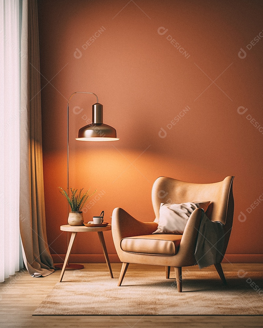 Maquete 3D do interior da sala de estar