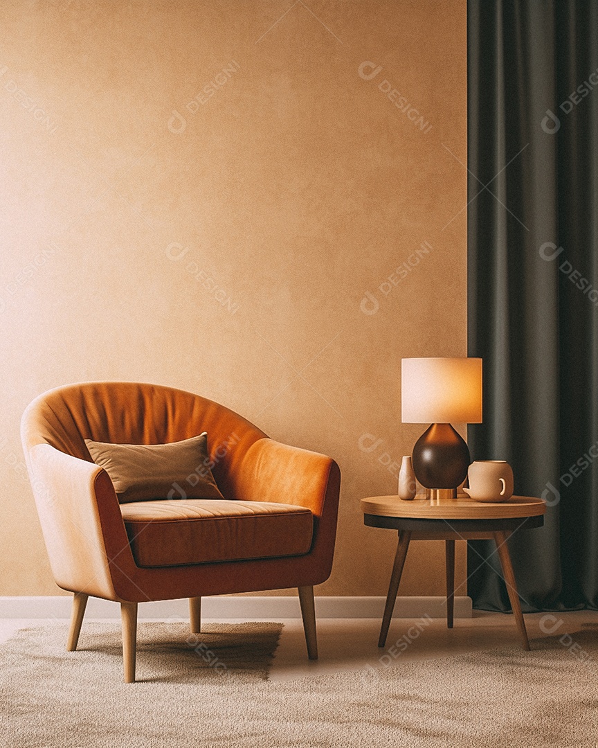 Maquete 3D do interior da sala de estar