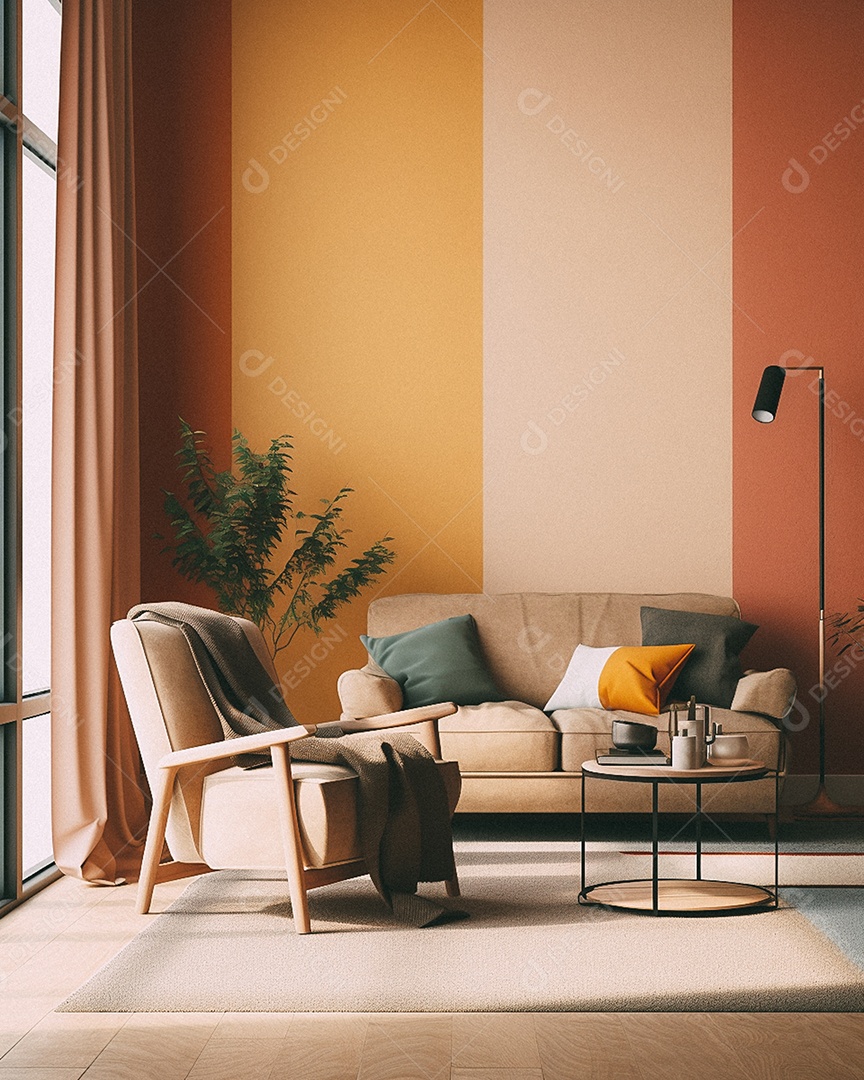 Maquete 3D do interior da sala de estar