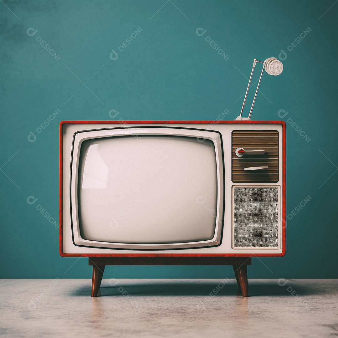 Uma TV retrô - televisão antiga isolada em fundo azul