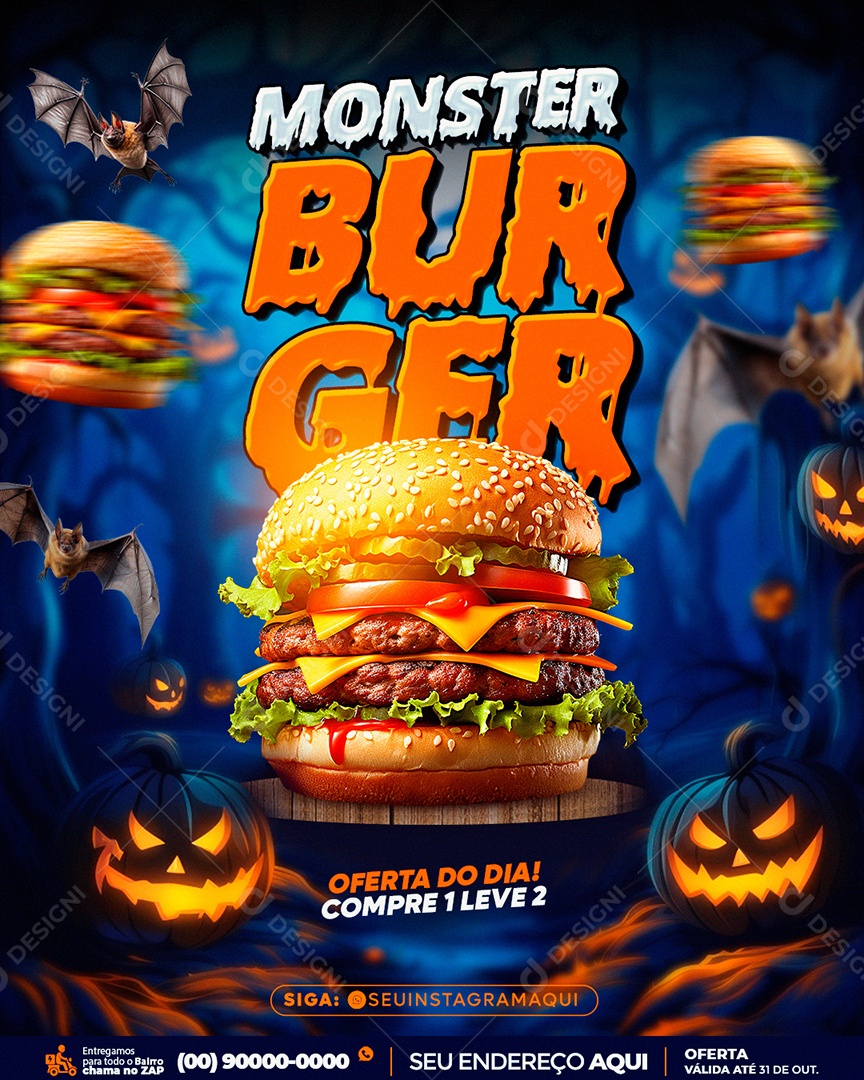 Monster Burger Oferta Do Dia Hamburgueria Social Media PSD Editável