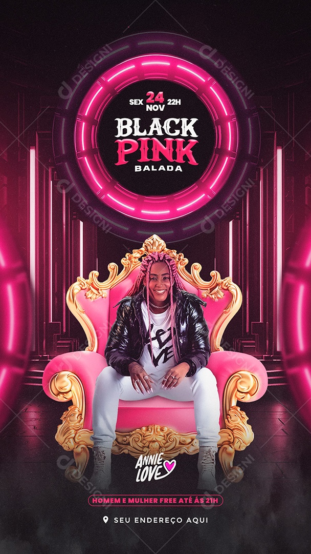 Flyer Story Black Pink Balada Annie Love Social Media PSD Editável