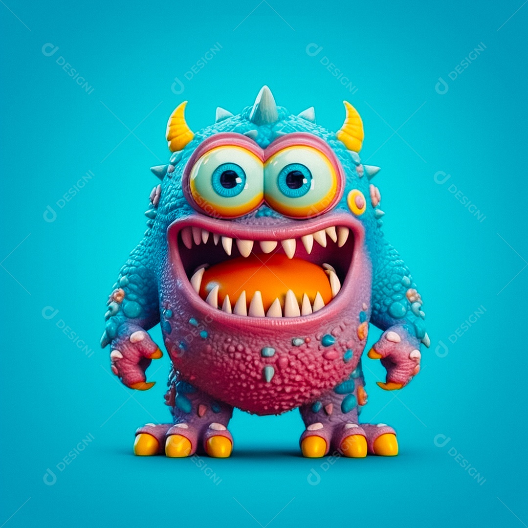 Monstro 3d semi-realista fofo