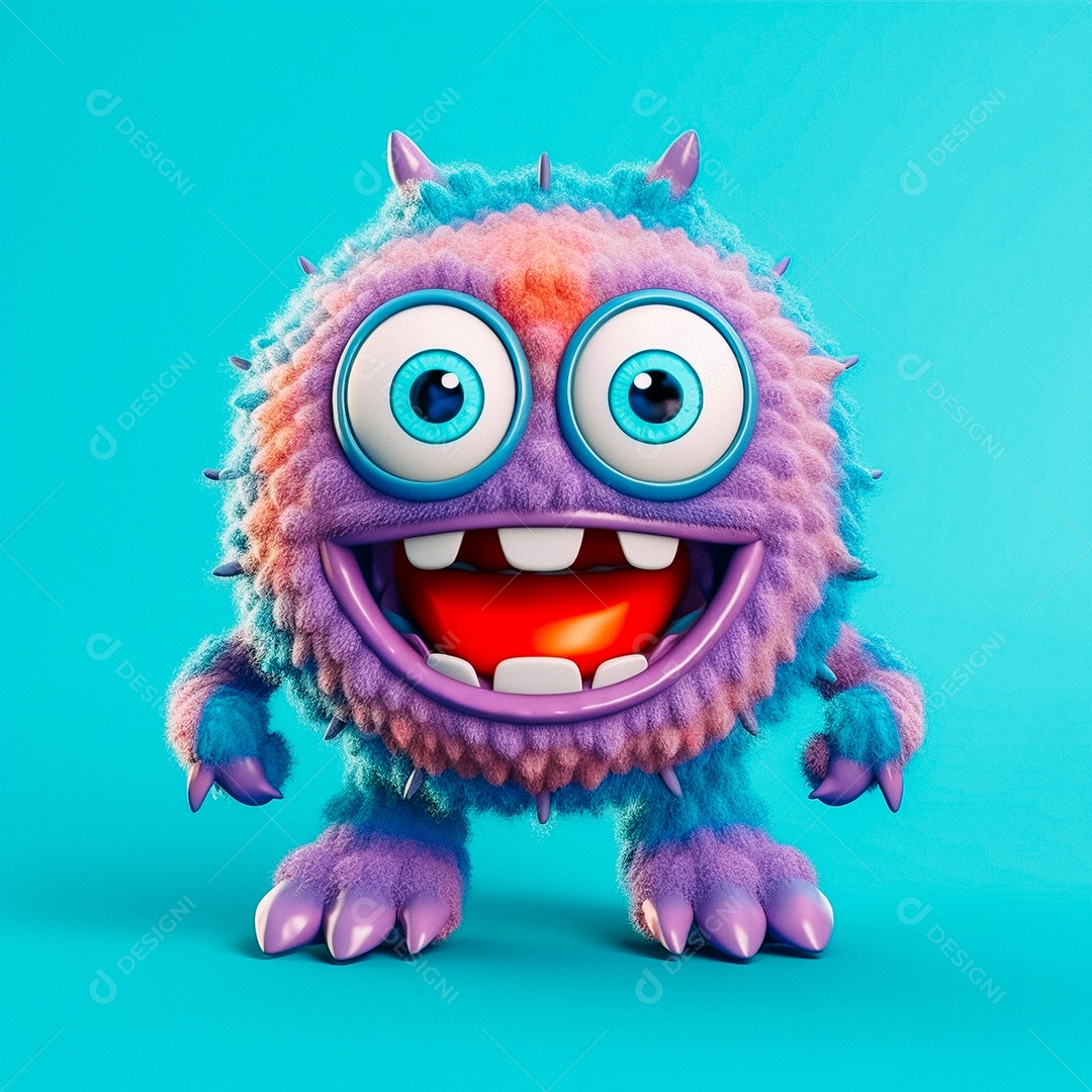 Monstro 3d semi-realista fofo