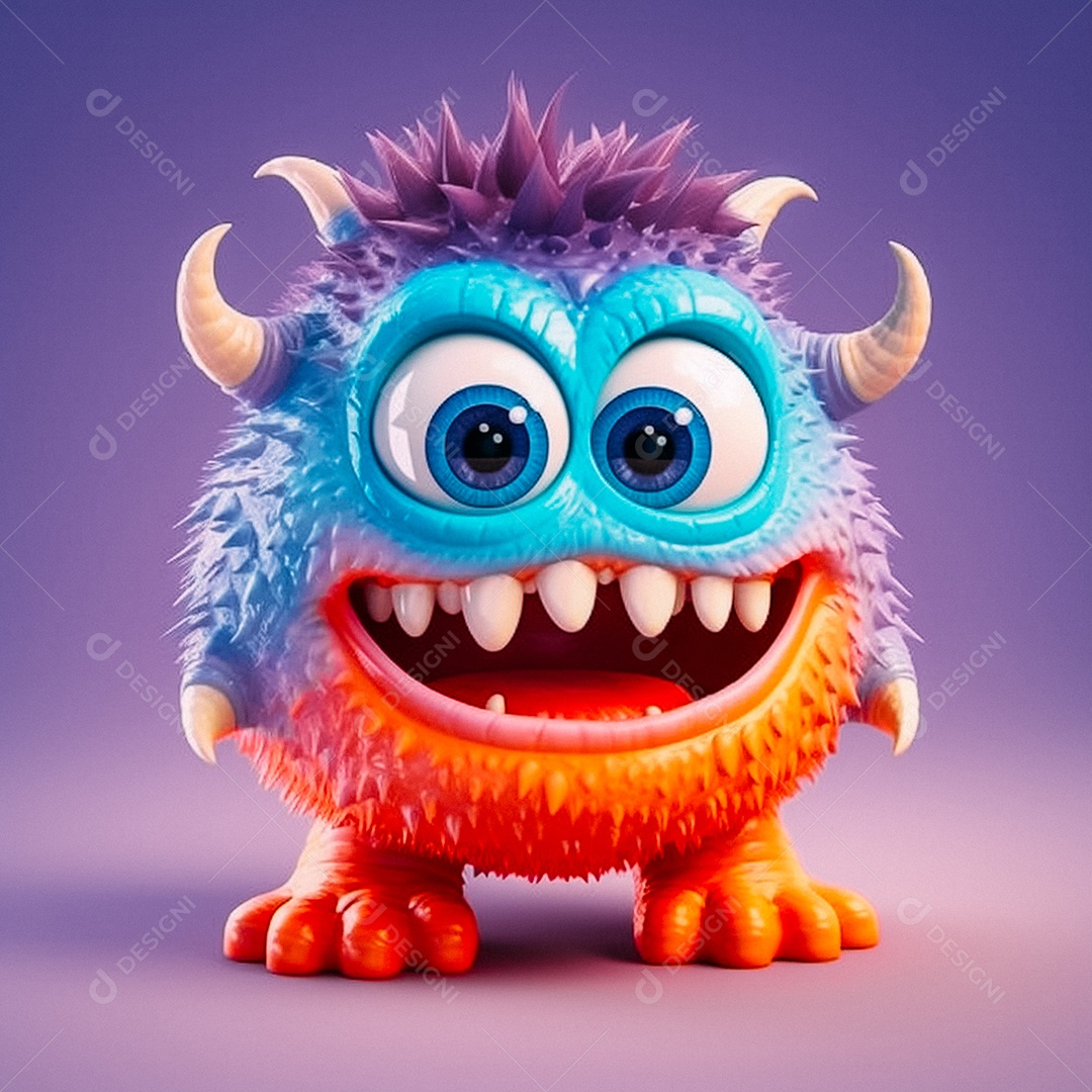 Monstro 3d semi-realista fofo