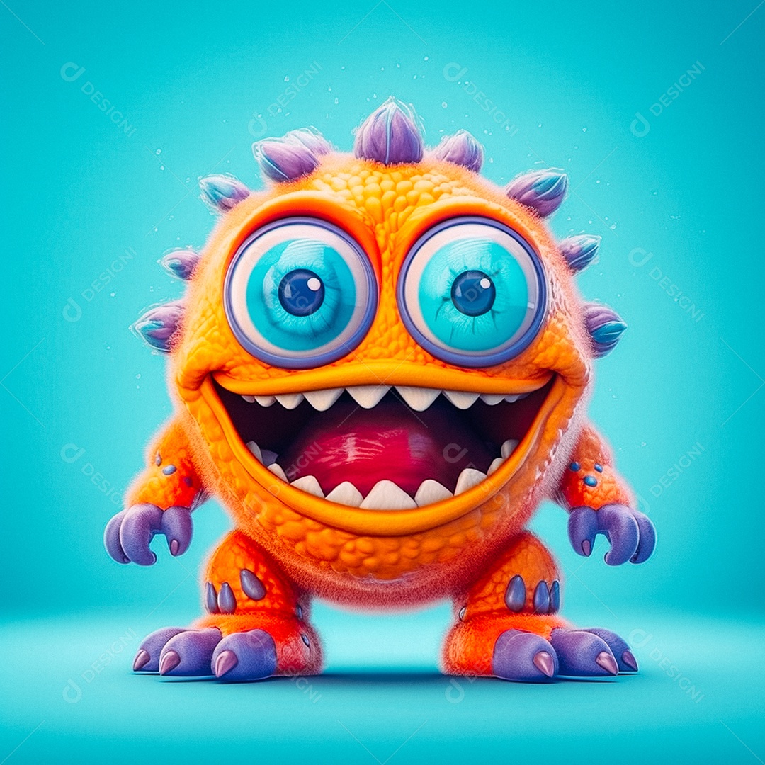 Monstro 3d semi-realista fofo
