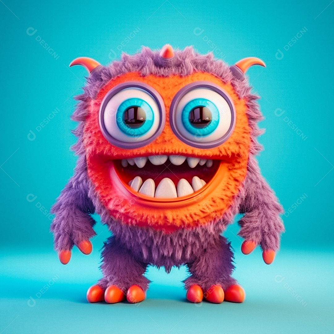 Monstro 3d semi-realista fofo