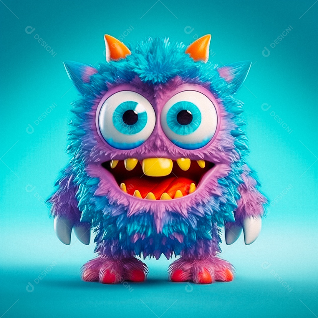 Monstro 3d semi-realista fofo