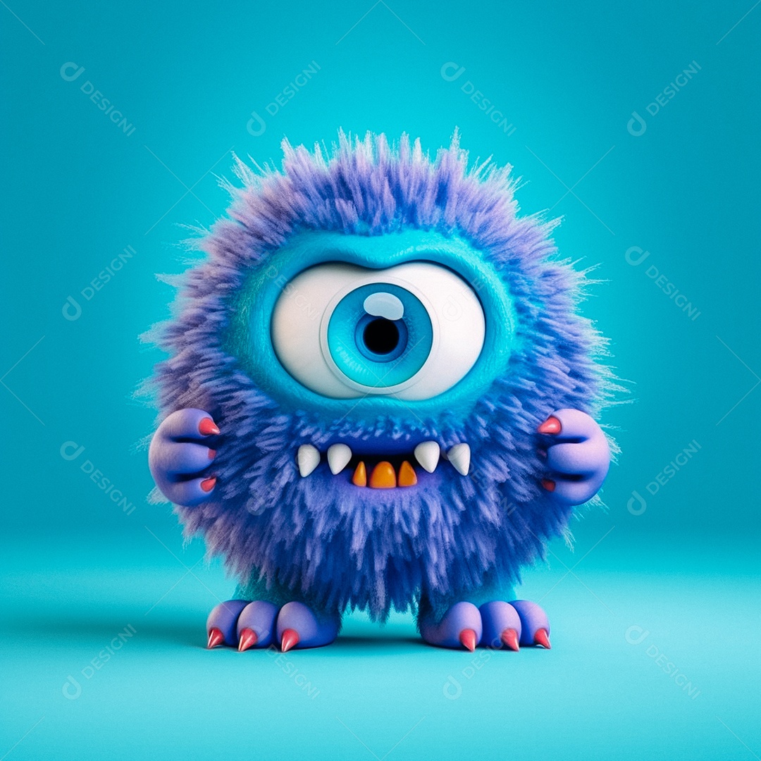 Monstro 3d semi-realista fofo