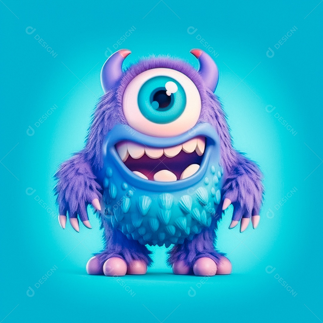 Monstro 3d semi-realista fofo