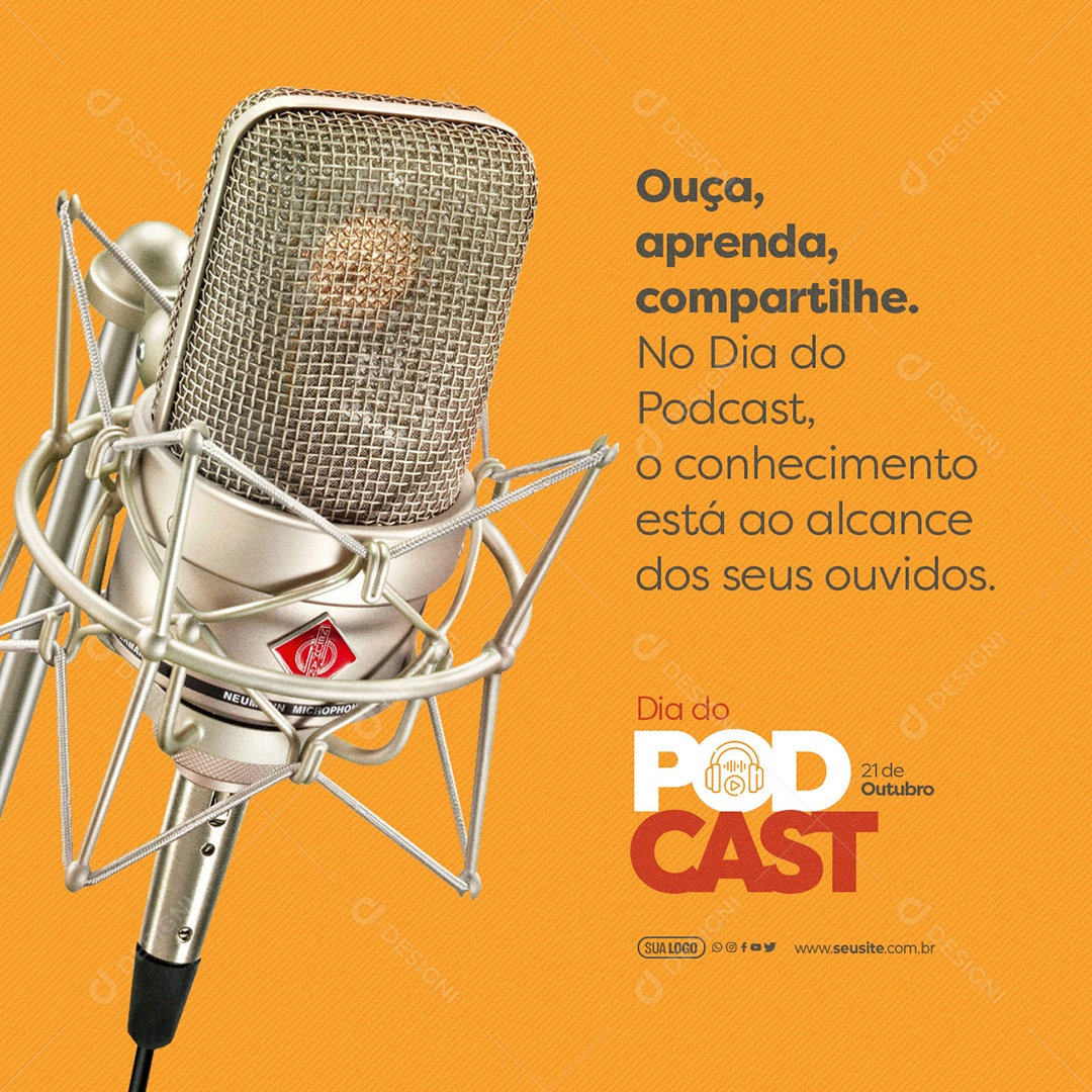 Dia do Podcast 21 de Outubro Ouça Aprenda Compartilhe Social Media PSD Editável