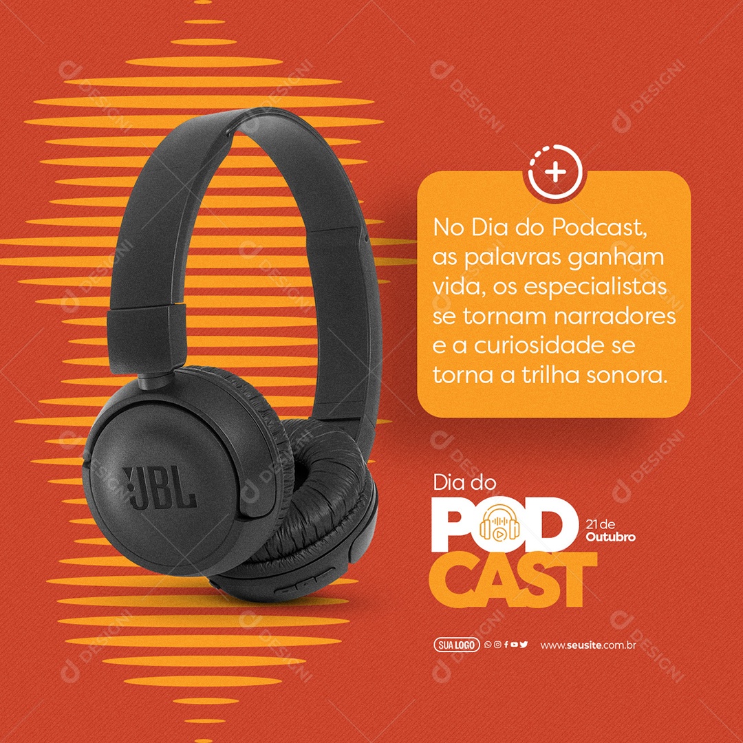 Dia do Podcast 21 de Outubro as Palavras Ganham Vida Social Media PSD Editável